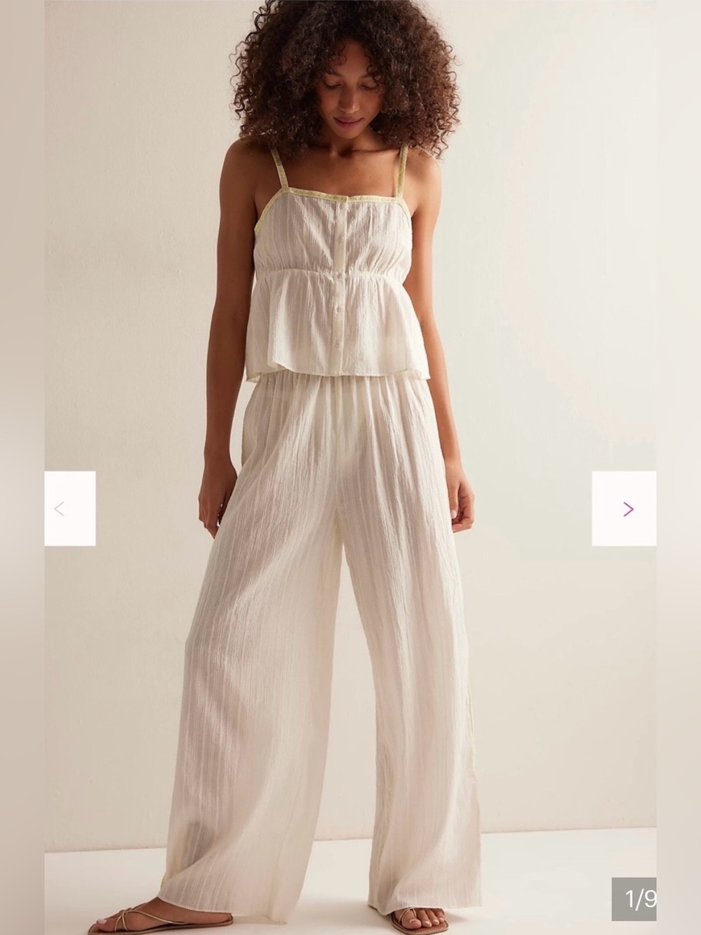 Free People/ Intimately In My Lane Cotton Gauze Cream Lounge 2 piece Set Size L